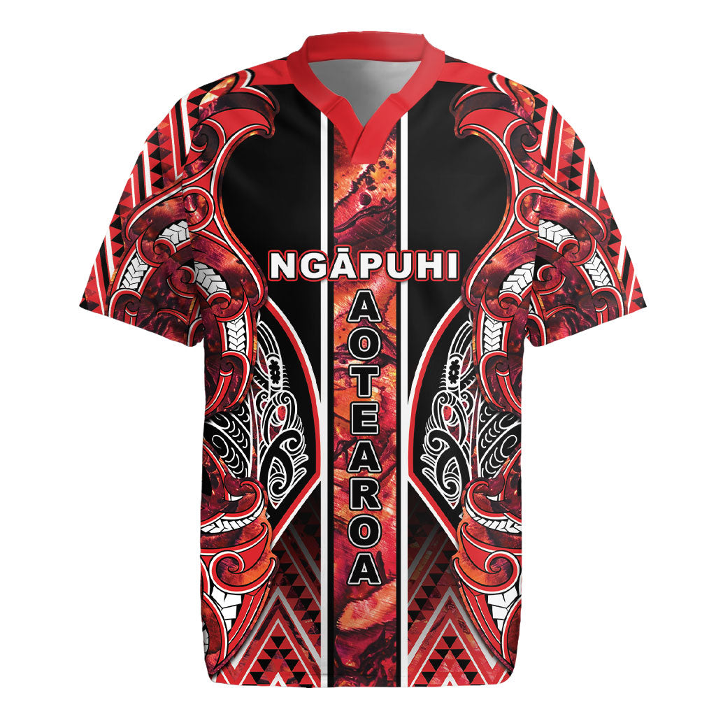 Aotearoa Ngapuhi Rugby Jersey Maori Red Tribal Paua Shell Pattern DT05 Red - Polynesian Pride