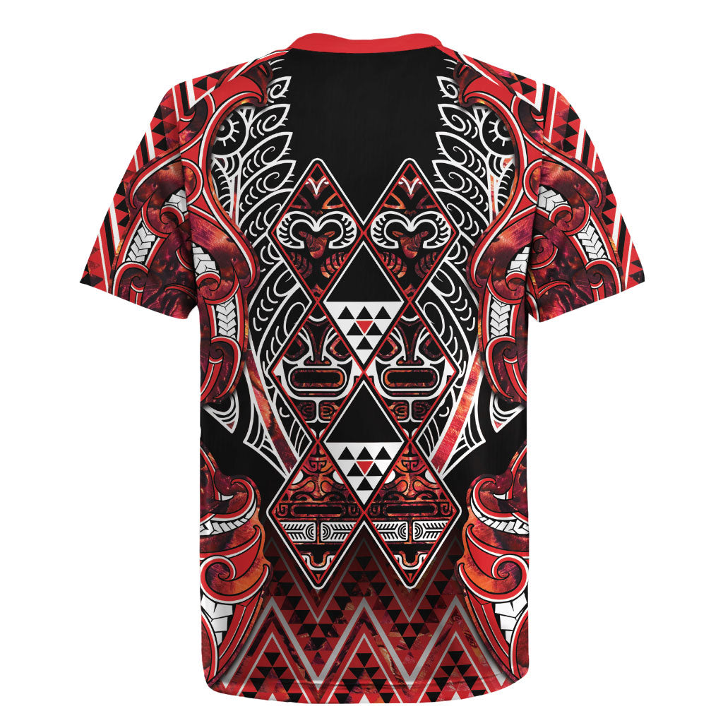 Aotearoa Ngapuhi Rugby Jersey Maori Red Tribal Paua Shell Pattern DT05 - Polynesian Pride