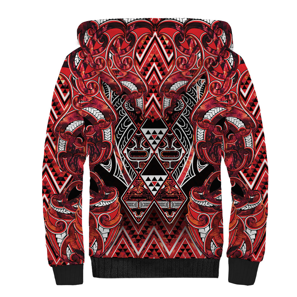 Aotearoa Ngapuhi Sherpa Hoodie Maori Red Tribal Paua Shell Pattern DT05 - Polynesian Pride
