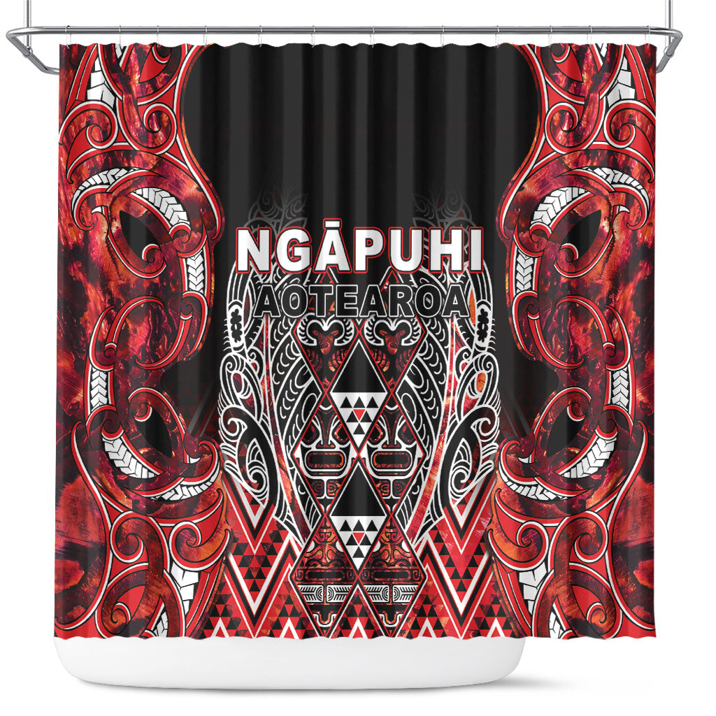 Aotearoa Ngapuhi Shower Curtain Maori Red Tribal Paua Shell Pattern DT05 Red - Polynesian Pride