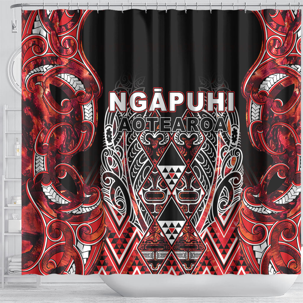 Aotearoa Ngapuhi Shower Curtain Maori Red Tribal Paua Shell Pattern DT05 - Polynesian Pride