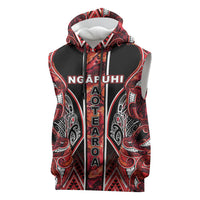 Aotearoa Ngapuhi Sleeveless Hoodie Maori Red Tribal Paua Shell Pattern DT05 Red - Polynesian Pride