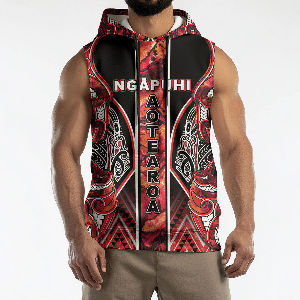 Aotearoa Ngapuhi Sleeveless Hoodie Maori Red Tribal Paua Shell Pattern DT05 - Polynesian Pride