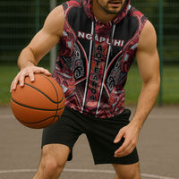 Aotearoa Ngapuhi Sleeveless Hoodie Maori Red Tribal Paua Shell Pattern DT05 - Polynesian Pride