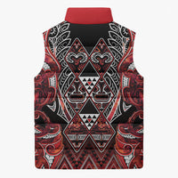Aotearoa Ngapuhi Sleeveless Puffer Jacket Maori Red Tribal Paua Shell Pattern DT05 - Polynesian Pride