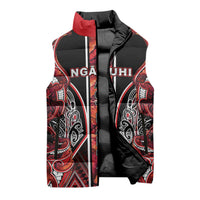 Aotearoa Ngapuhi Sleeveless Puffer Jacket Maori Red Tribal Paua Shell Pattern DT05 - Polynesian Pride