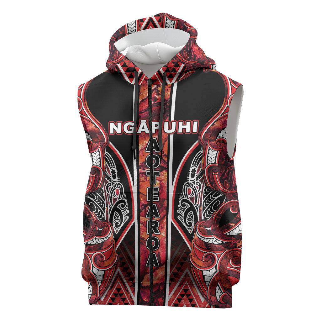 Aotearoa Ngapuhi Sleeveless Zip Hoodie Maori Red Tribal Paua Shell Pattern DT05 Red - Polynesian Pride