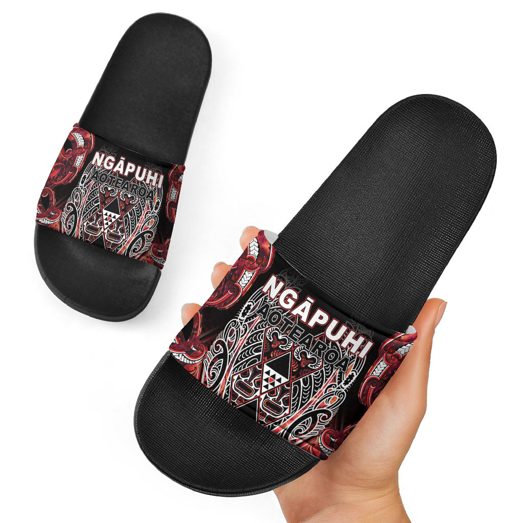Aotearoa Ngapuhi Slide Sandals Maori Red Tribal Paua Shell Pattern DT05 - Polynesian Pride