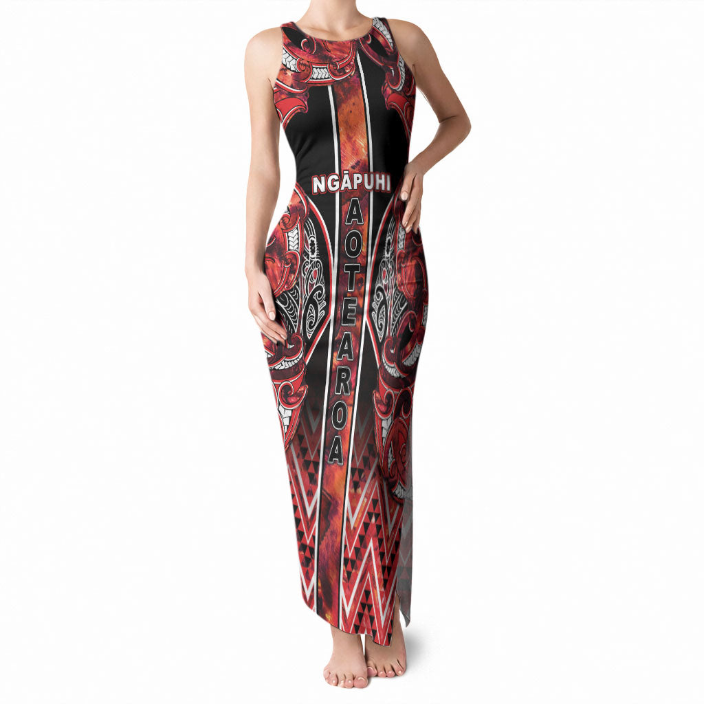 Aotearoa Ngapuhi Tank Maxi Dress Maori Red Tribal Paua Shell Pattern DT05 Women Red - Polynesian Pride