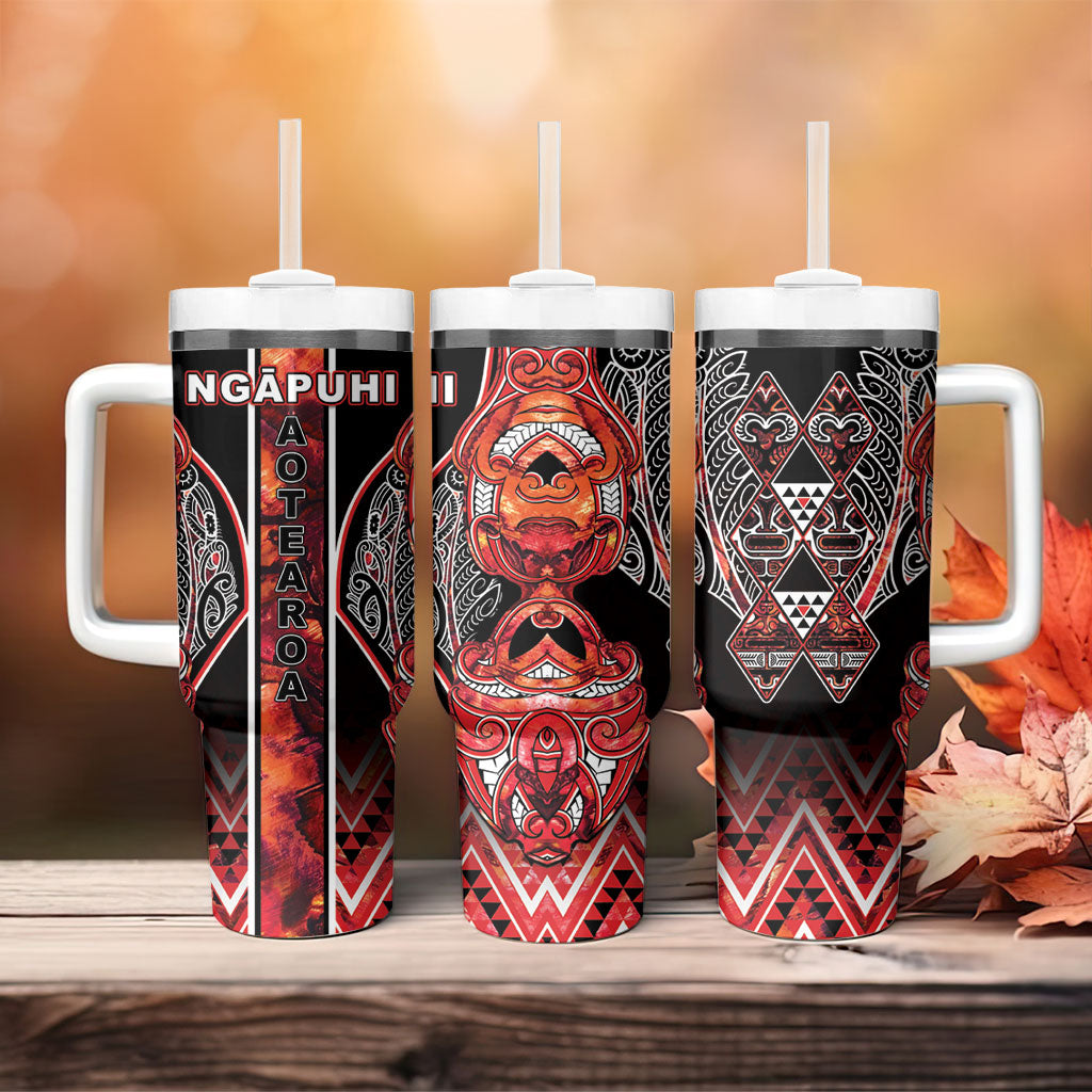 Aotearoa Ngapuhi Tumbler With Handle Maori Red Tribal Paua Shell Pattern DT05 - Polynesian Pride