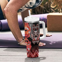 Aotearoa Ngapuhi Tumbler With Handle Maori Red Tribal Paua Shell Pattern DT05 - Polynesian Pride