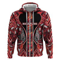Aotearoa Ngapuhi Zip Hoodie Maori Red Tribal Paua Shell Pattern DT05 Zip Hoodie Red - Polynesian Pride