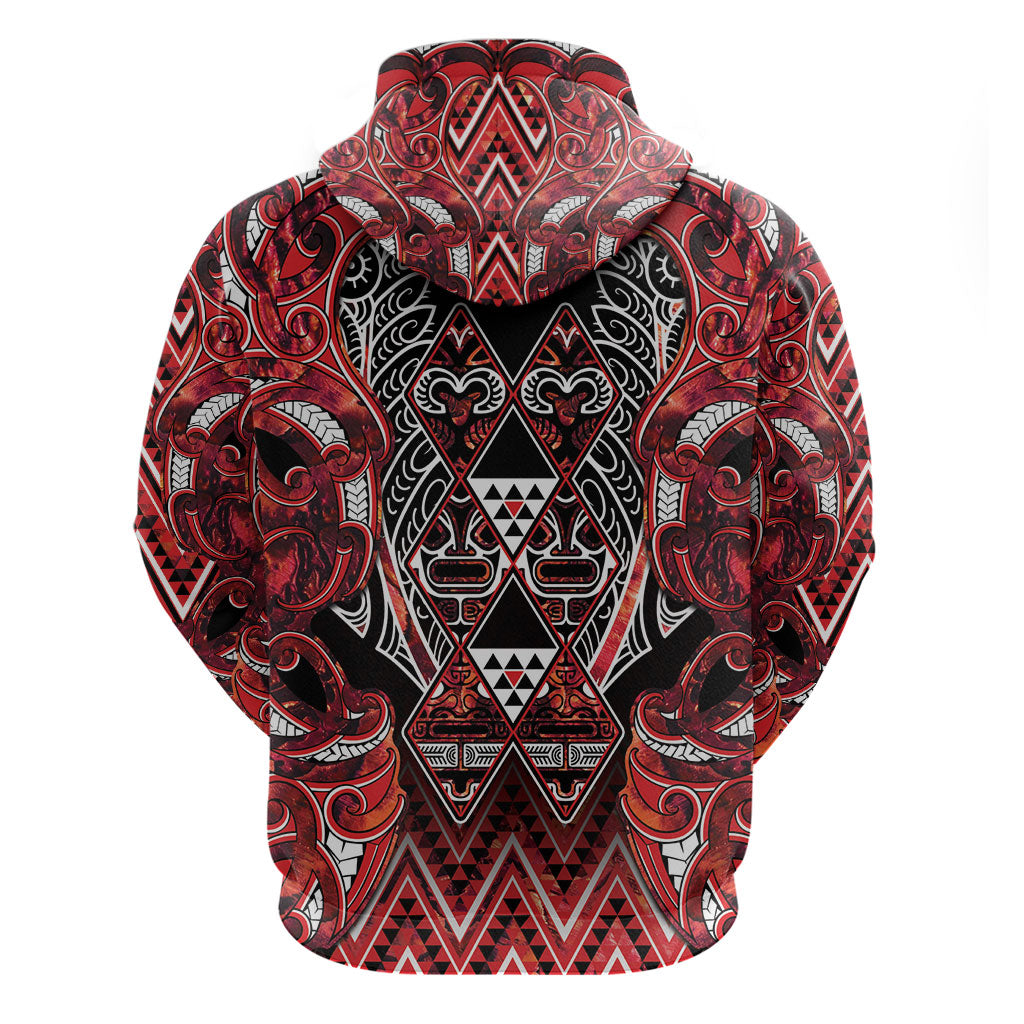 Aotearoa Ngapuhi Zip Hoodie Maori Red Tribal Paua Shell Pattern DT05 - Polynesian Pride
