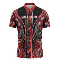Aotearoa Ngapuhi Zipper Polo Shirt Maori Red Tribal Paua Shell Pattern DT05 Red - Polynesian Pride