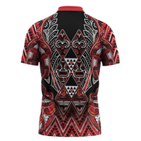 Aotearoa Ngapuhi Zipper Polo Shirt Maori Red Tribal Paua Shell Pattern DT05 - Polynesian Pride