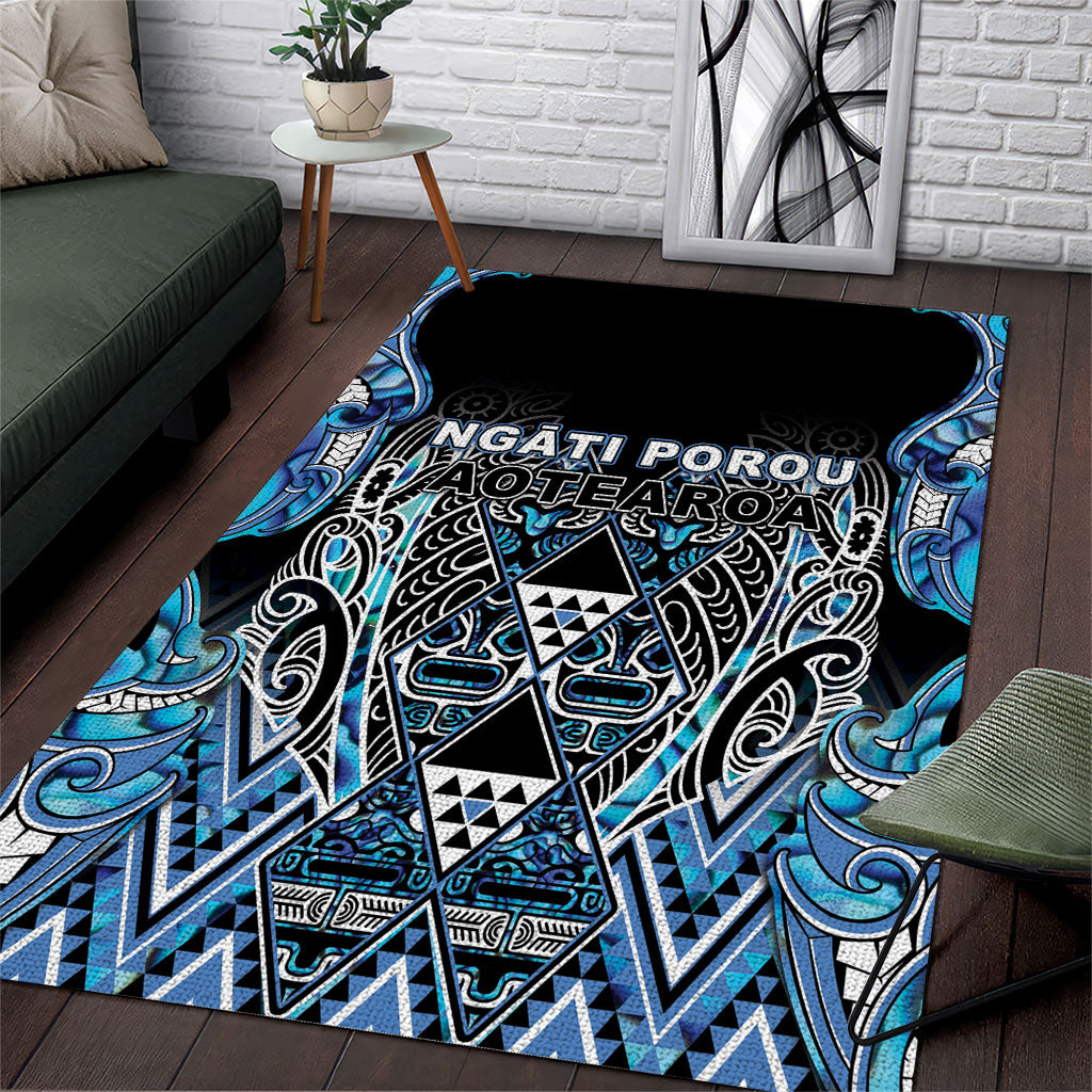 Aotearoa Ngati Porou Area Rug Maori Light Blue Tribal Paua Shell Pattern DT05 Blue - Polynesian Pride