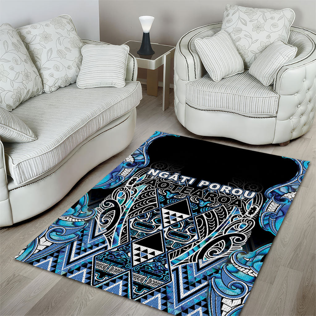 Aotearoa Ngati Porou Area Rug Maori Light Blue Tribal Paua Shell Pattern DT05 - Polynesian Pride