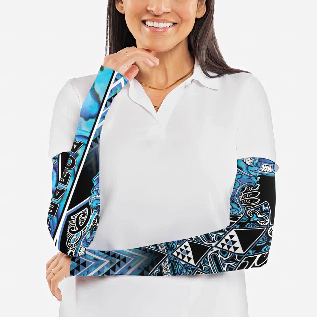 Aotearoa Ngati Porou Arm Sleeves Maori Light Blue Tribal Paua Shell Pattern DT05 - Polynesian Pride