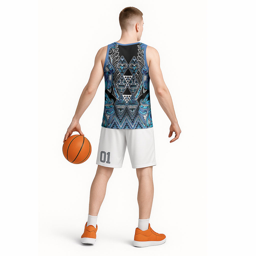 Aotearoa Ngati Porou Basketball Jersey Maori Light Blue Tribal Paua Shell Pattern DT05 - Polynesian Pride