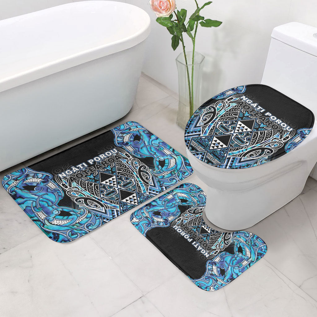 Aotearoa Ngati Porou Bathroom Set Maori Light Blue Tribal Paua Shell Pattern DT05 - Polynesian Pride