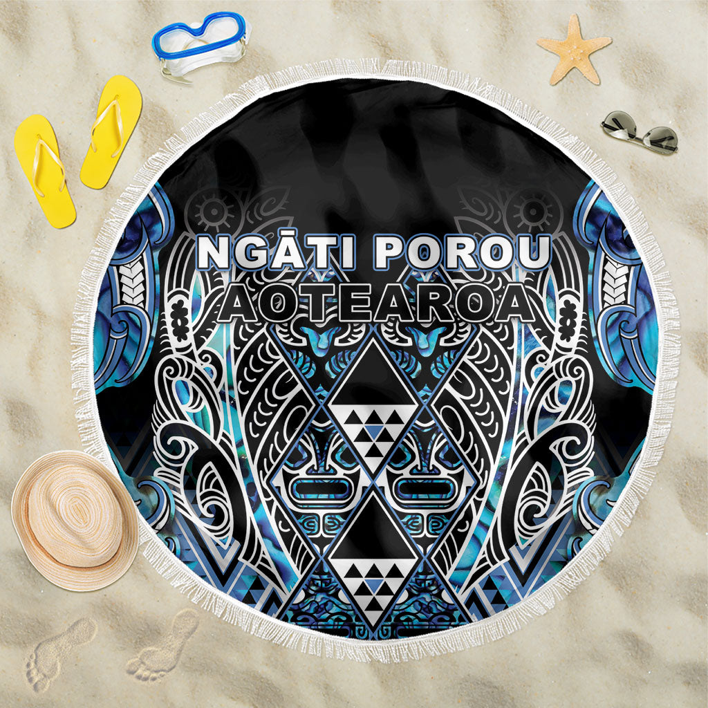 Aotearoa Ngati Porou Beach Blanket Maori Light Blue Tribal Paua Shell Pattern DT05 One Size 150cm Blue - Polynesian Pride