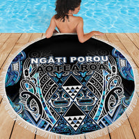 Aotearoa Ngati Porou Beach Blanket Maori Light Blue Tribal Paua Shell Pattern DT05 - Polynesian Pride