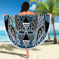 Aotearoa Ngati Porou Beach Blanket Maori Light Blue Tribal Paua Shell Pattern DT05 - Polynesian Pride