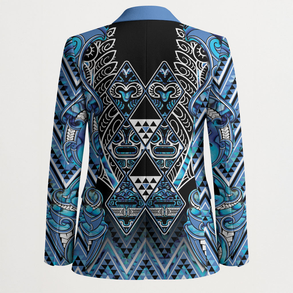 Aotearoa Ngati Porou Blazer Maori Light Blue Tribal Paua Shell Pattern DT05 - Polynesian Pride