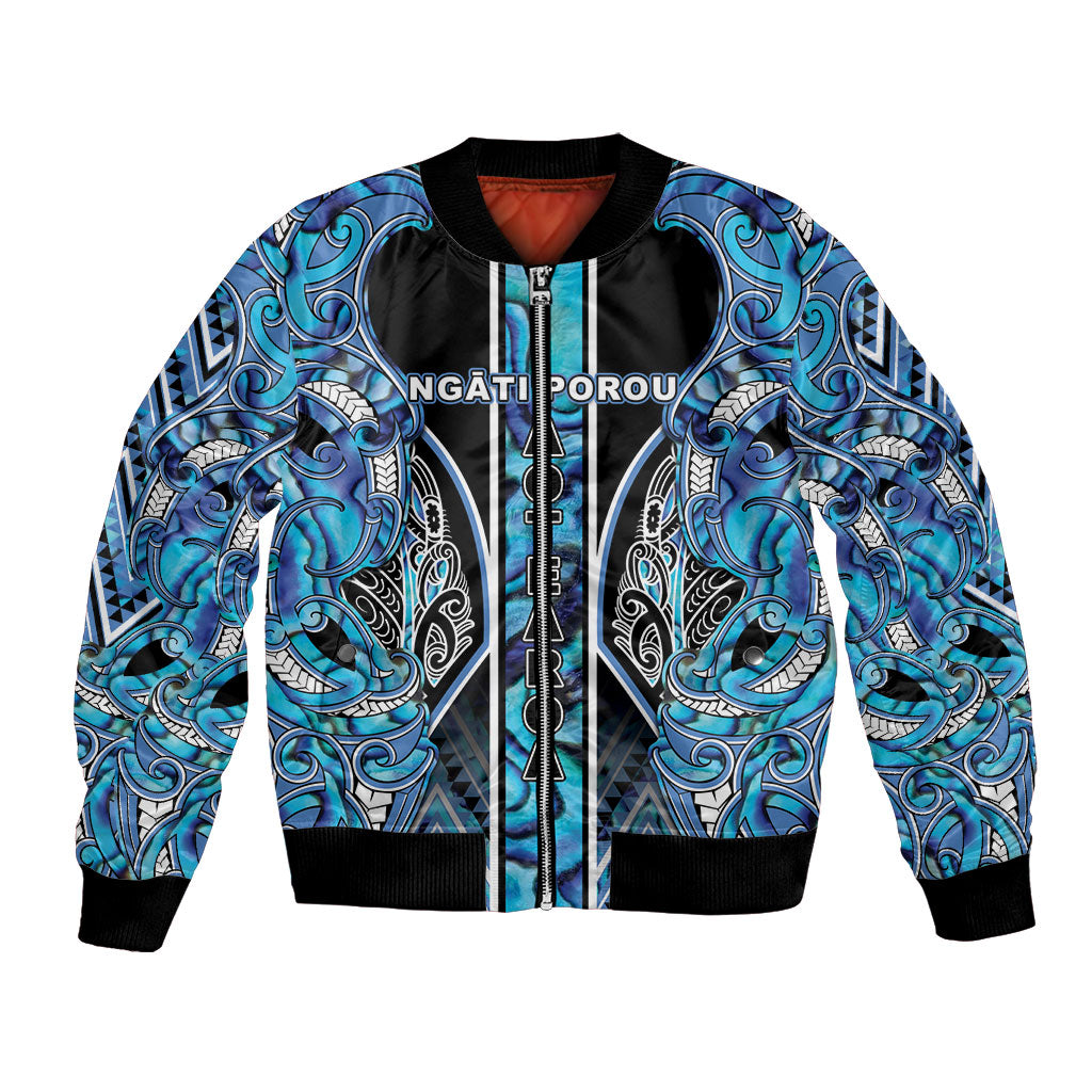 Aotearoa Ngati Porou Bomber Jacket Maori Light Blue Tribal Paua Shell Pattern DT05 Unisex Blue - Polynesian Pride