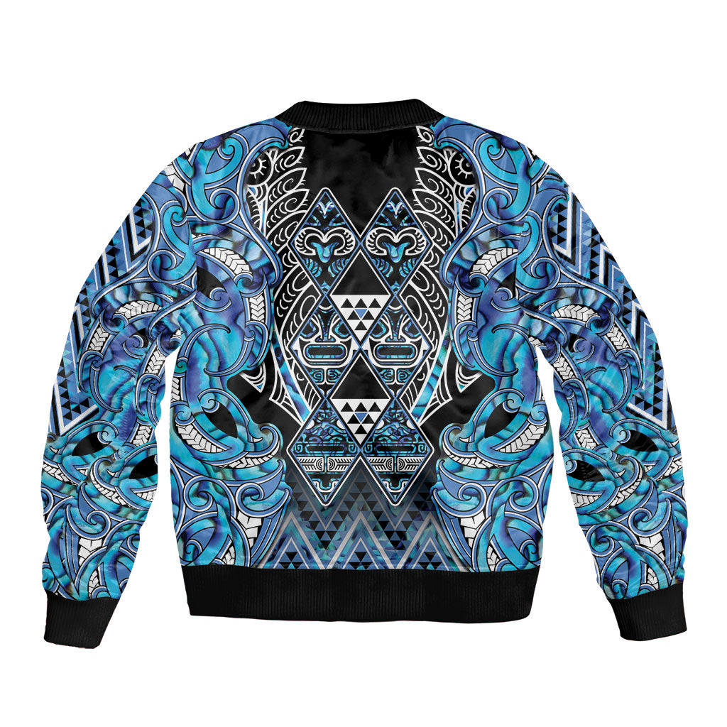 Aotearoa Ngati Porou Bomber Jacket Maori Light Blue Tribal Paua Shell Pattern DT05 - Polynesian Pride