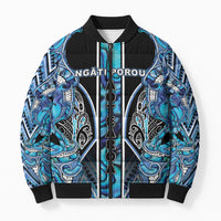 Aotearoa Ngati Porou Bomber Puffer Jacket Maori Light Blue Tribal Paua Shell Pattern DT05 Unisex Blue - Polynesian Pride