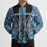 Aotearoa Ngati Porou Bomber Puffer Jacket Maori Light Blue Tribal Paua Shell Pattern DT05 - Polynesian Pride