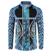 Aotearoa Ngati Porou Button Sweatshirt Maori Light Blue Tribal Paua Shell Pattern DT05 Blue - Polynesian Pride