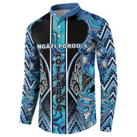 Aotearoa Ngati Porou Button Sweatshirt Maori Light Blue Tribal Paua Shell Pattern DT05 - Polynesian Pride