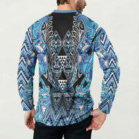 Aotearoa Ngati Porou Button Sweatshirt Maori Light Blue Tribal Paua Shell Pattern DT05 - Polynesian Pride