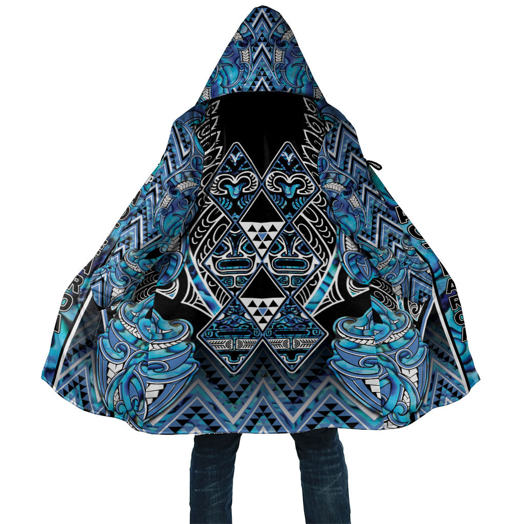 Aotearoa Ngati Porou Cloak Maori Light Blue Tribal Paua Shell Pattern DT05 Unisex Blue - Polynesian Pride
