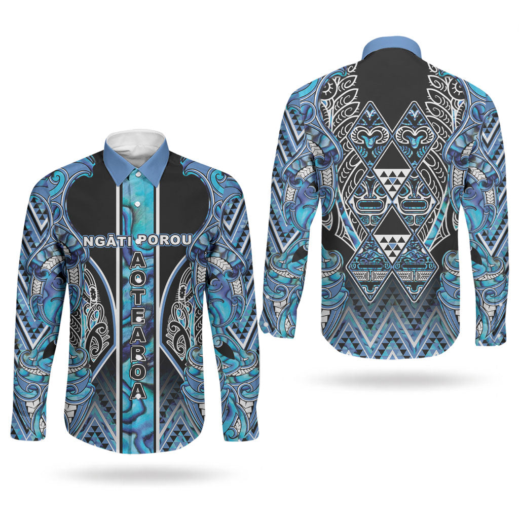 Aotearoa Ngati Porou Couples Matching Short Sleeve Bodycon Dress and Long Sleeve Button Shirt Maori Light Blue Tribal Paua Shell Pattern DT05 - Polynesian Pride