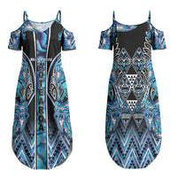 Aotearoa Ngati Porou Couples Matching Summer Maxi Dress and Hawaiian Shirt Maori Light Blue Tribal Paua Shell Pattern DT05 - Polynesian Pride