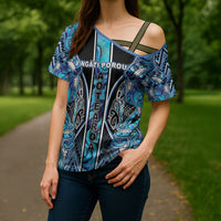 Aotearoa Ngati Porou Cross Shoulder Shirt Maori Light Blue Tribal Paua Shell Pattern DT05 - Polynesian Pride