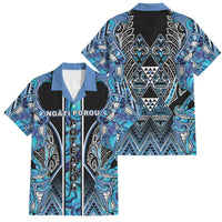 Aotearoa Ngati Porou Family Matching Off Shoulder Short Dress and Hawaiian Shirt Maori Light Blue Tribal Paua Shell Pattern DT05 Dad's Shirt - Short Sleeve Blue - Polynesian Pride