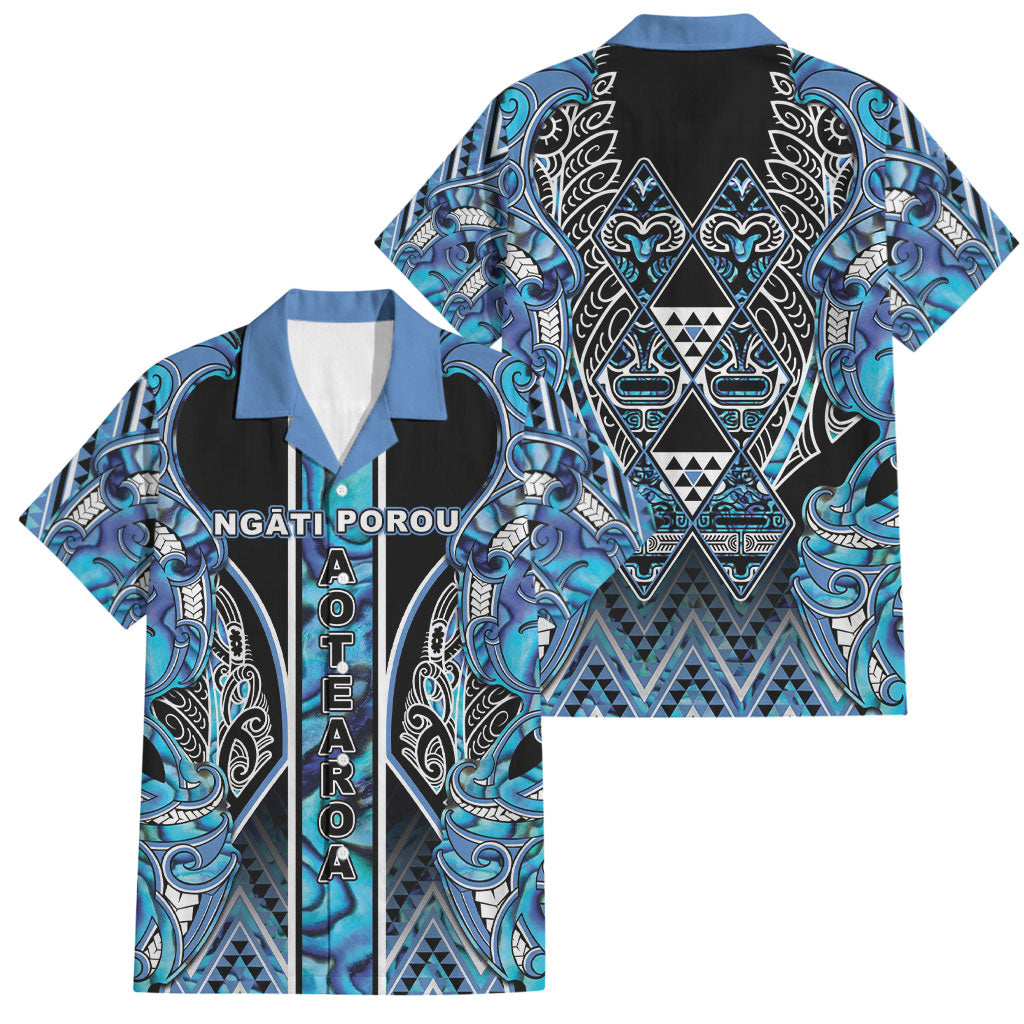 Aotearoa Ngati Porou Family Matching Summer Maxi Dress and Hawaiian Shirt Maori Light Blue Tribal Paua Shell Pattern DT05 Dad's Shirt - Short Sleeve Blue - Polynesian Pride