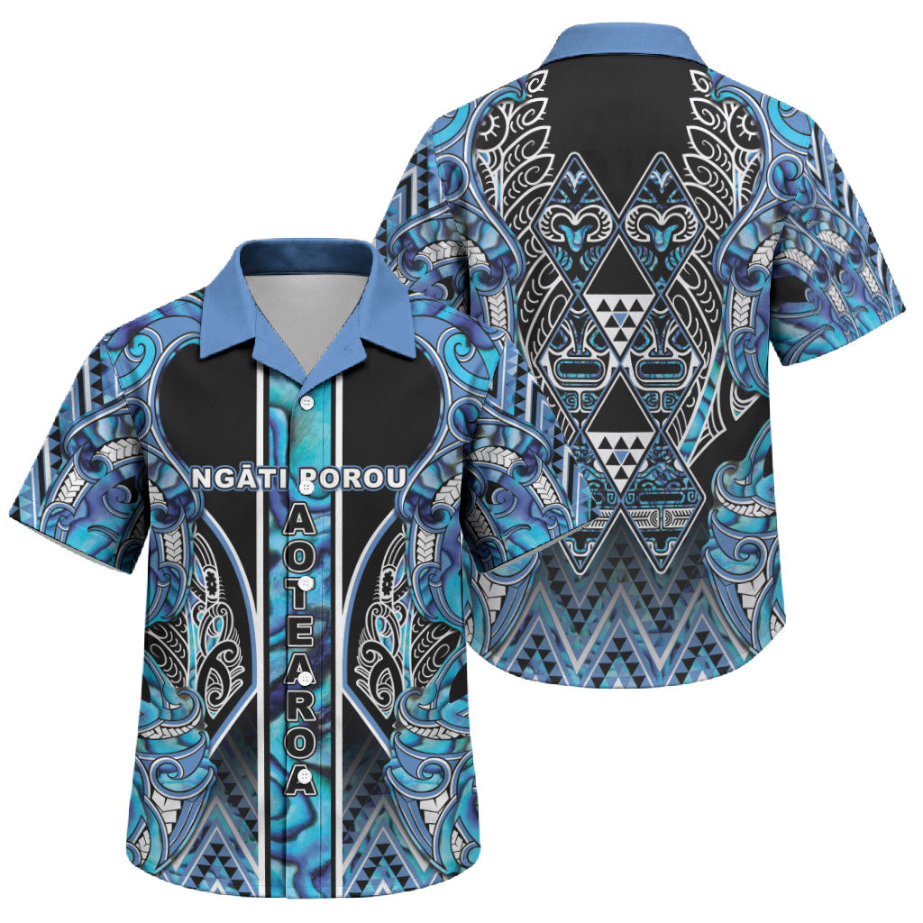 Aotearoa Ngati Porou Family Matching Summer Maxi Dress and Hawaiian Shirt Maori Light Blue Tribal Paua Shell Pattern DT05 Son's Shirt Blue - Polynesian Pride