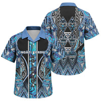 Aotearoa Ngati Porou Family Matching Summer Maxi Dress and Hawaiian Shirt Maori Light Blue Tribal Paua Shell Pattern DT05 Son's Shirt Blue - Polynesian Pride