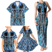 Aotearoa Ngati Porou Family Matching Tank Maxi Dress and Hawaiian Shirt Maori Light Blue Tribal Paua Shell Pattern DT05 - Polynesian Pride