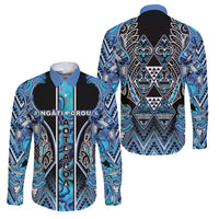 Aotearoa Ngati Porou Family Matching Tank Maxi Dress and Hawaiian Shirt Maori Light Blue Tribal Paua Shell Pattern DT05 Dad's Shirt - Long Sleeve Blue - Polynesian Pride