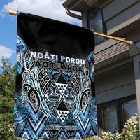 Aotearoa Ngati Porou Garden Flag Maori Light Blue Tribal Paua Shell Pattern DT05 - Polynesian Pride