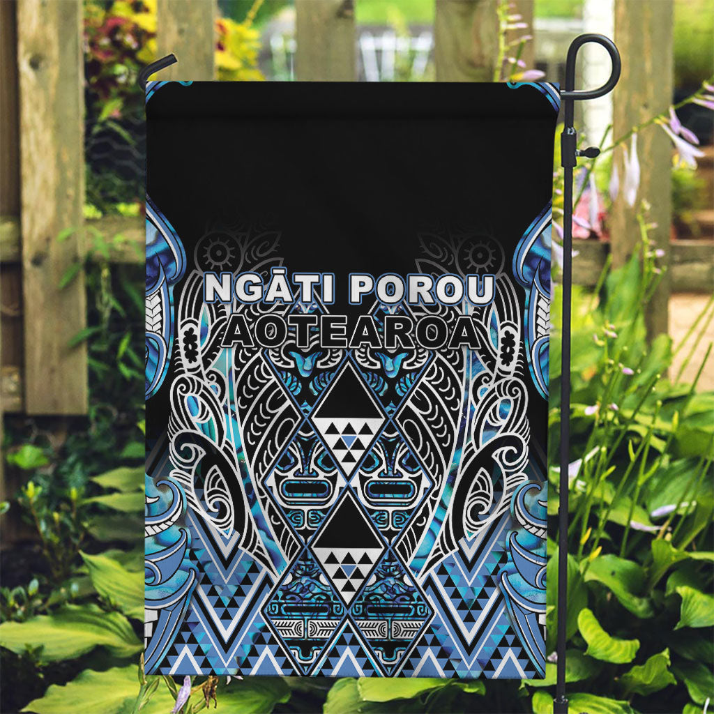 Aotearoa Ngati Porou Garden Flag Maori Light Blue Tribal Paua Shell Pattern DT05 Garden Flag Blue - Polynesian Pride