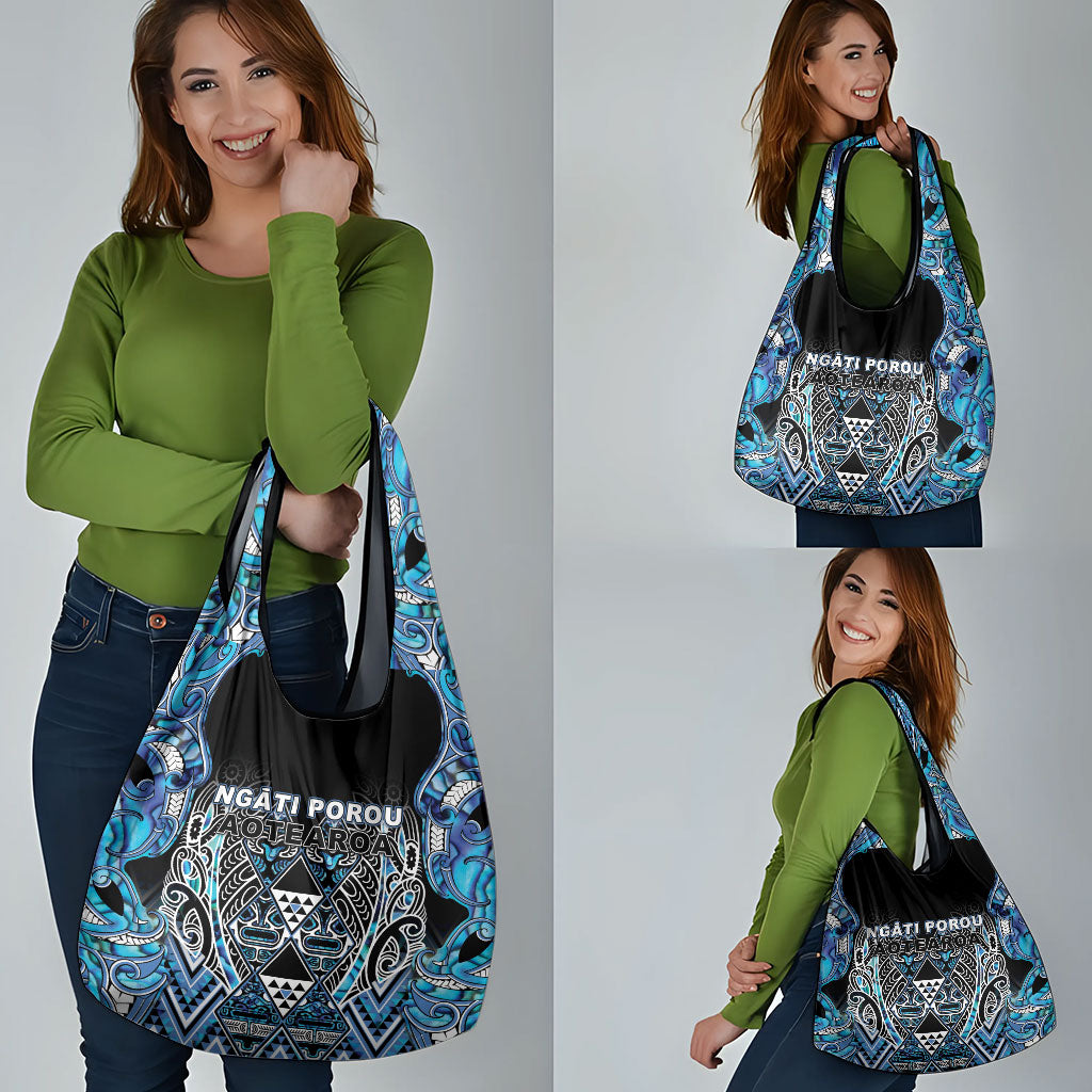 Aotearoa Ngati Porou Grocery Bag Maori Light Blue Tribal Paua Shell Pattern DT05 - Polynesian Pride