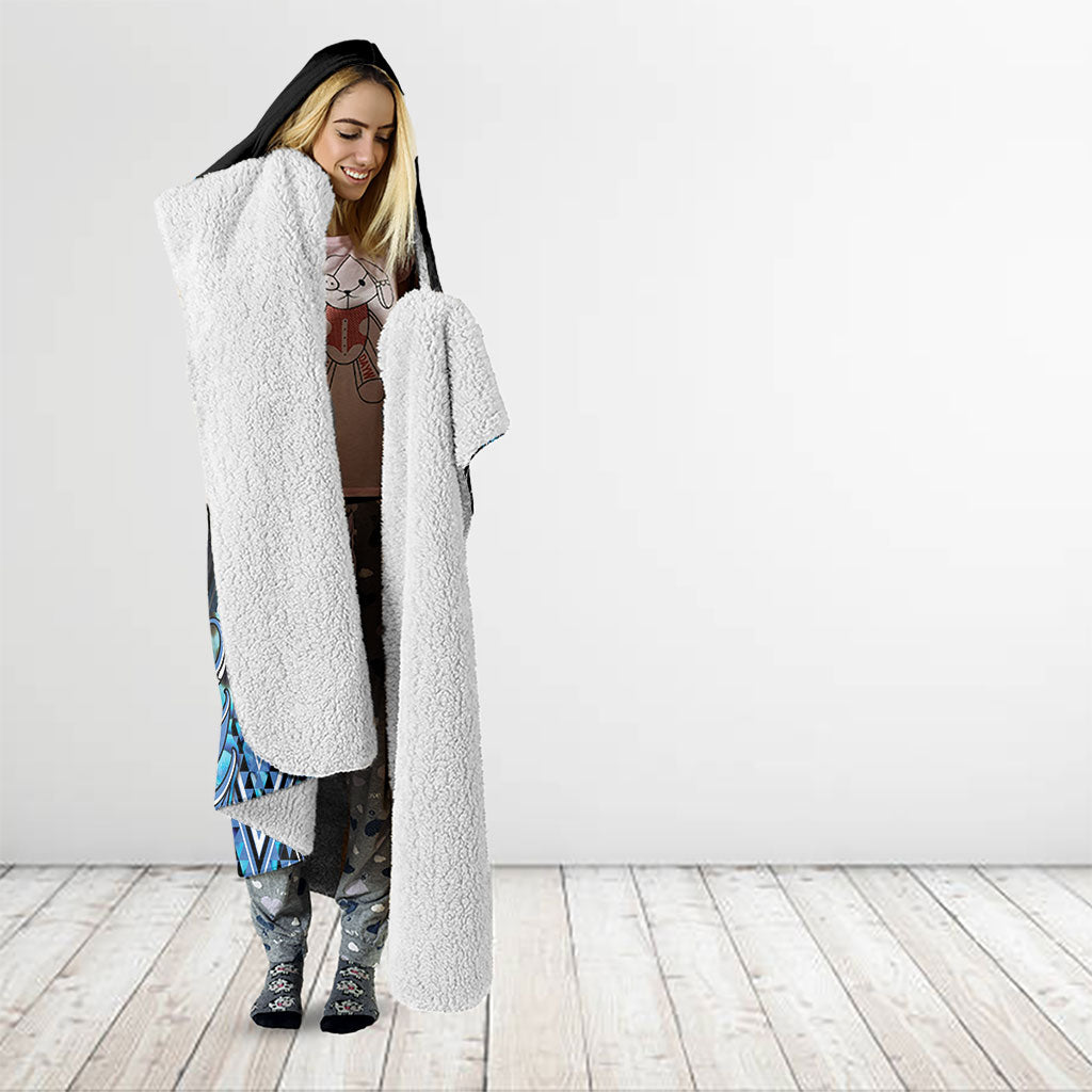 Aotearoa Ngati Porou Hooded Blanket Maori Light Blue Tribal Paua Shell Pattern DT05 - Polynesian Pride
