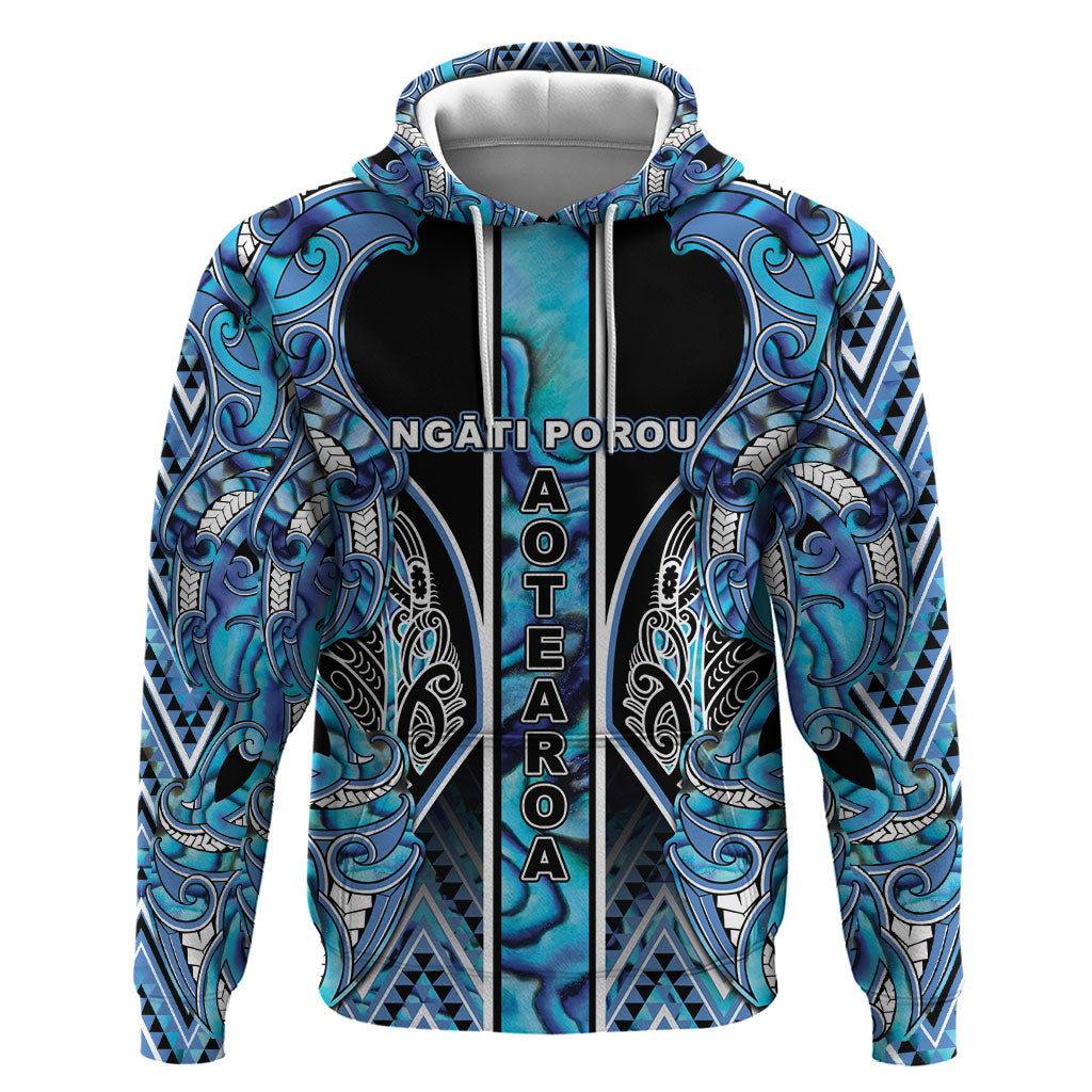 Aotearoa Ngati Porou Hoodie Maori Light Blue Tribal Paua Shell Pattern DT05 Pullover Hoodie Blue - Polynesian Pride